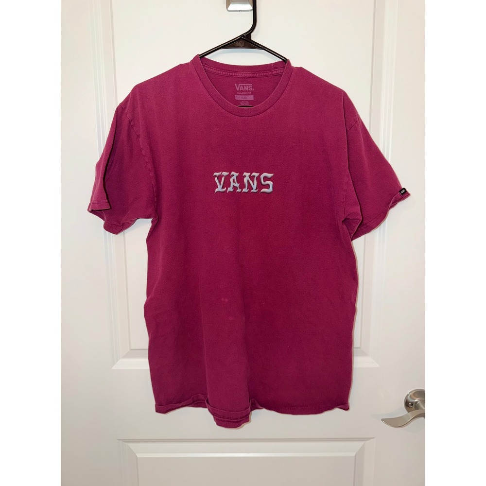 Vans Mens Classic Fit Embroidered Gothic Logo T-Shirt Burgundy Maroon Large
